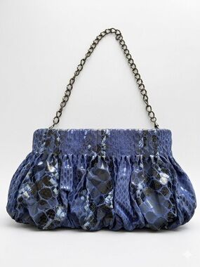 Inge Christopher Blue Python Embossed Ruched ClutchChain Bag Maximalism Elevated